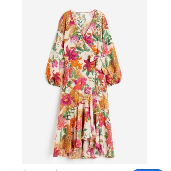 H&M Maxi Wrap Dress Size Large Floral Raglan Tiered - Picture 1 of 8